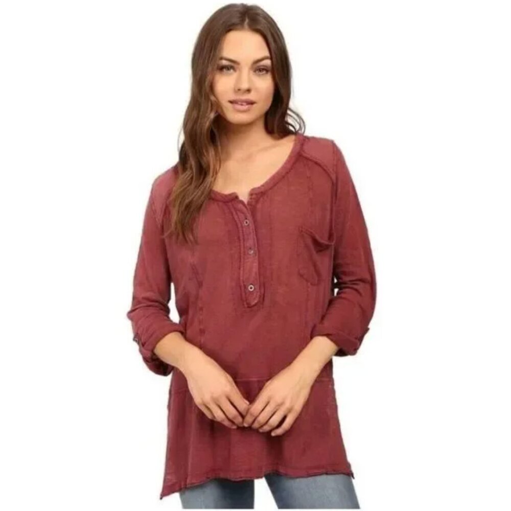 Free People Stargazer Henley Boho Tunic Red Small